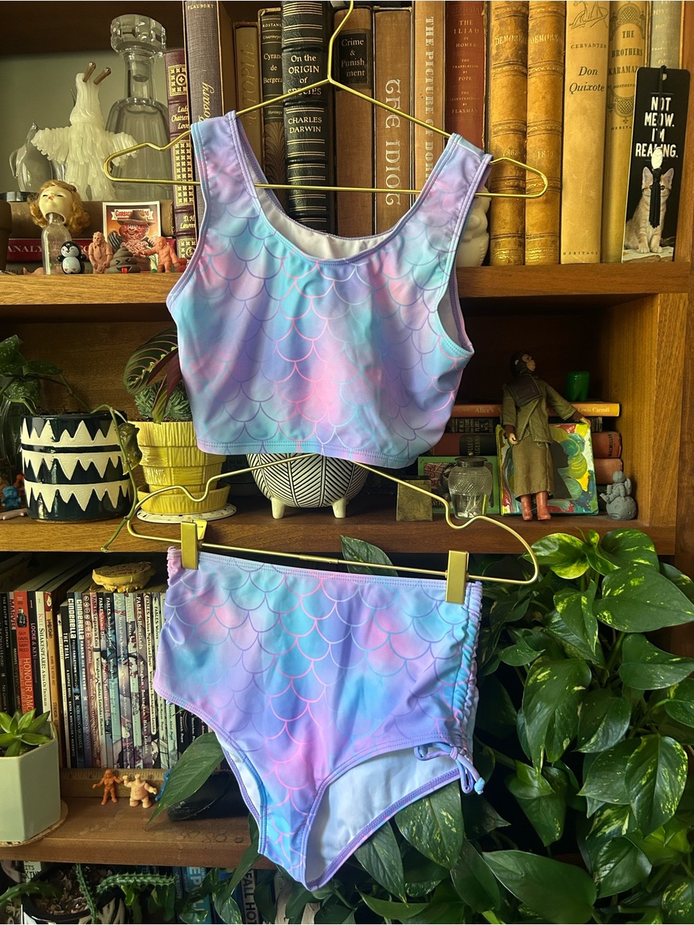 Girls Mermaid Scale High-Waist Bikini Set in Lavender Blue Tie Dye